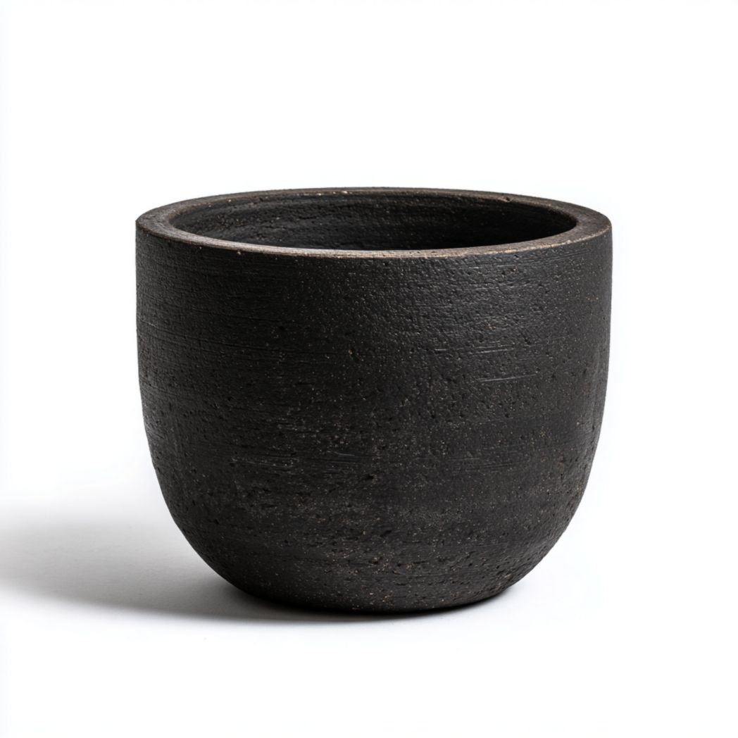 Okrągła, czarna ceramiczna doniczka z matowym wykończeniem-Modivie Home