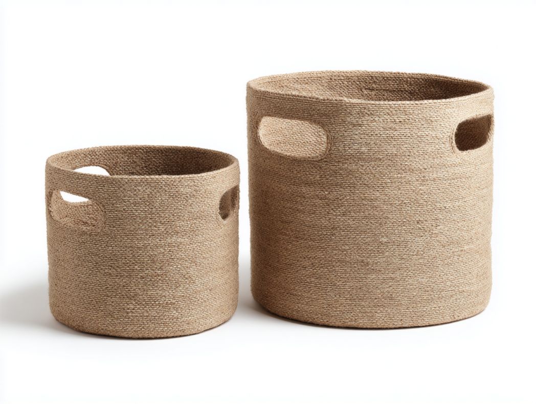 Zestaw 2 jasnobrązowych plecionych koszy do przechowywania z uchwytami bocznymi-Modivie Home