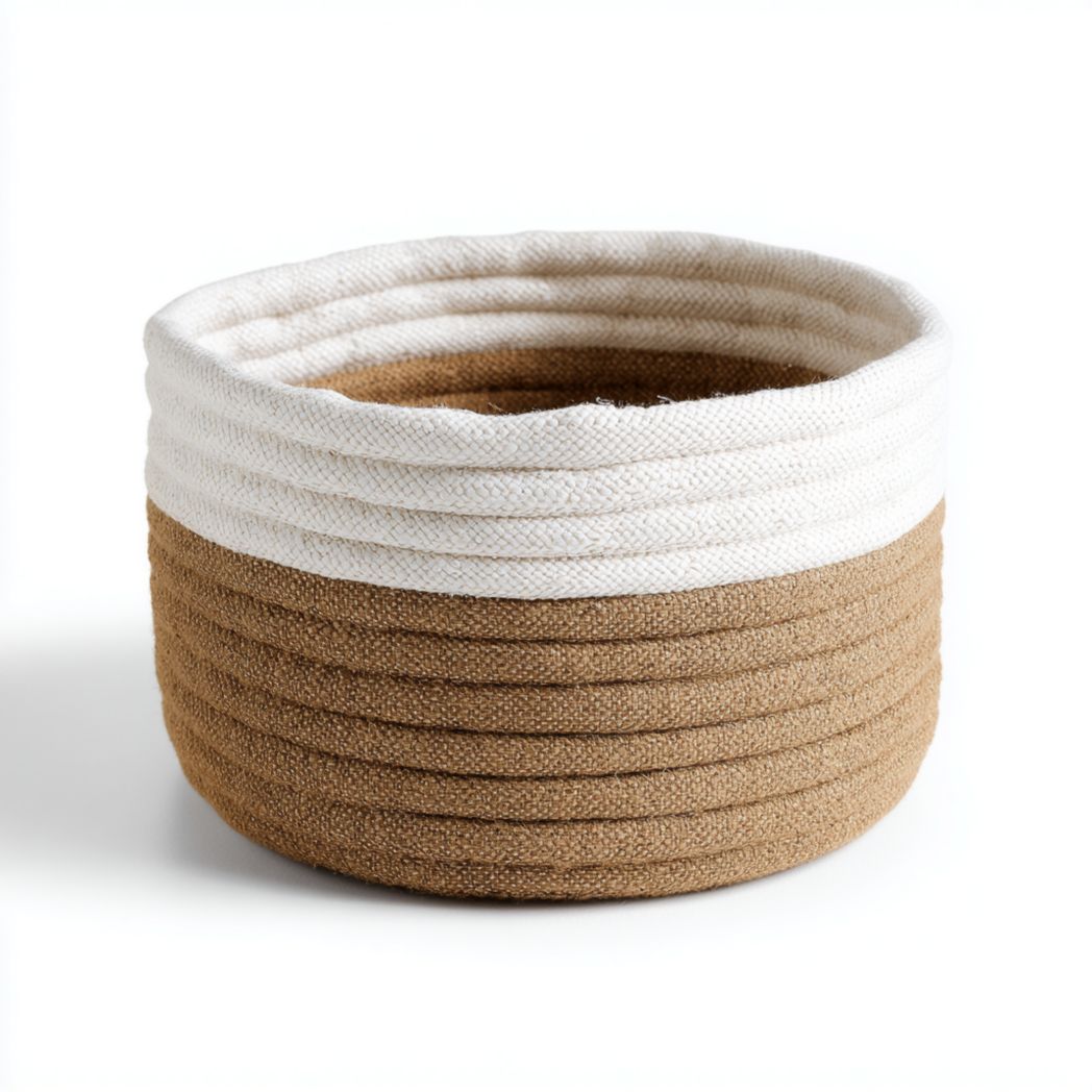 Biało-jasnobrązowy pleciony kosz do przechowywania z okrągłym otworem-Modivie Home