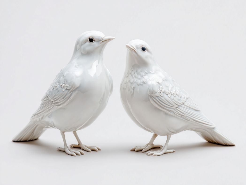 Zestaw 2 dekoracyjnych białych ceramicznych ptaków-Modivie Home