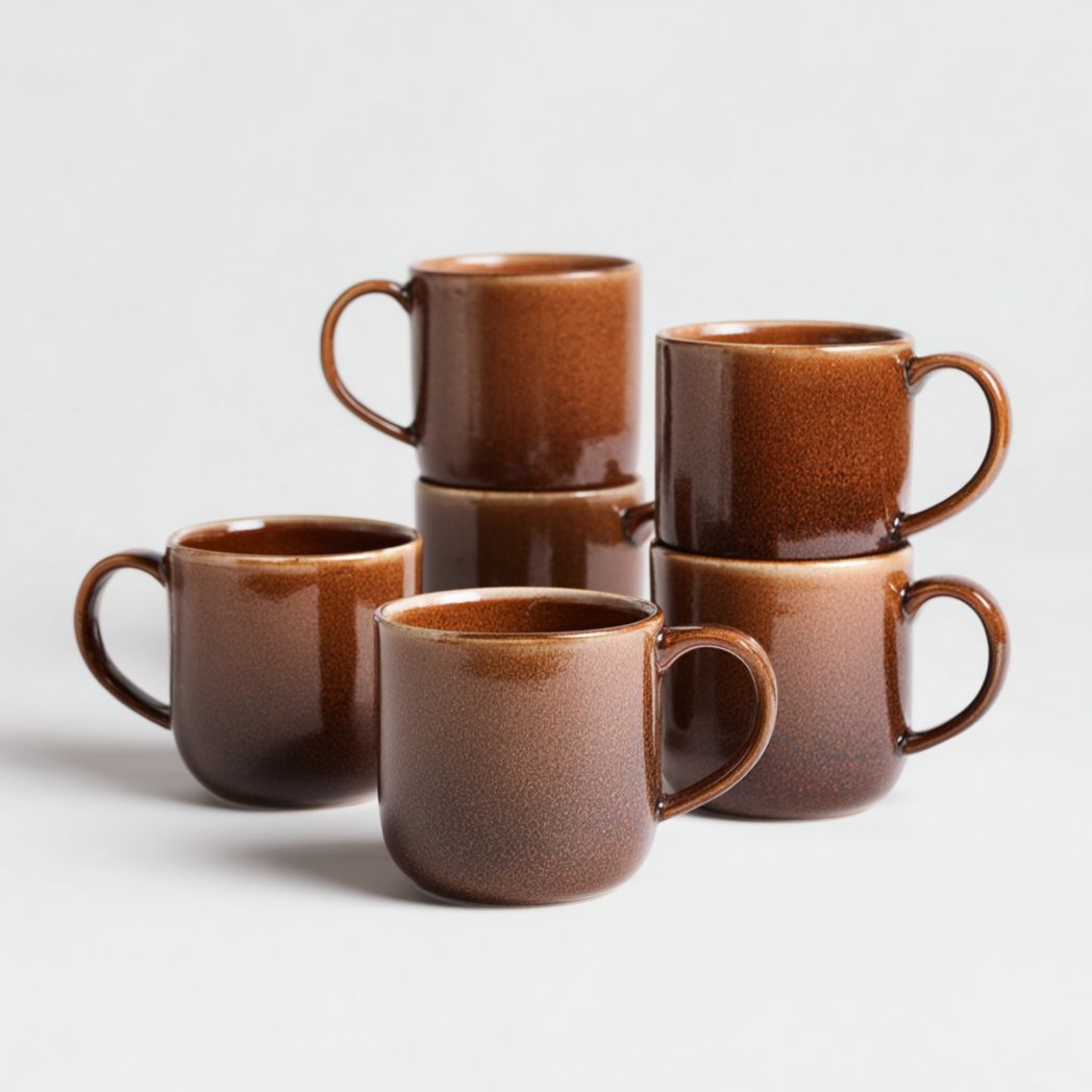 Zestaw 6 brązowych kubków kamionkowych z gradientowym wzorem-Modivie Home