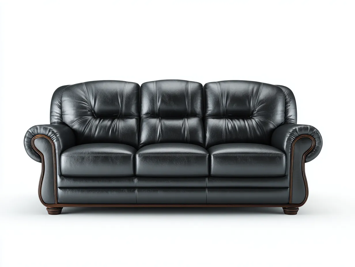 Divani a 3 posti - pelle-legno - 220x95x92 cm - nero - stile classico per soggiorno-Homiyard