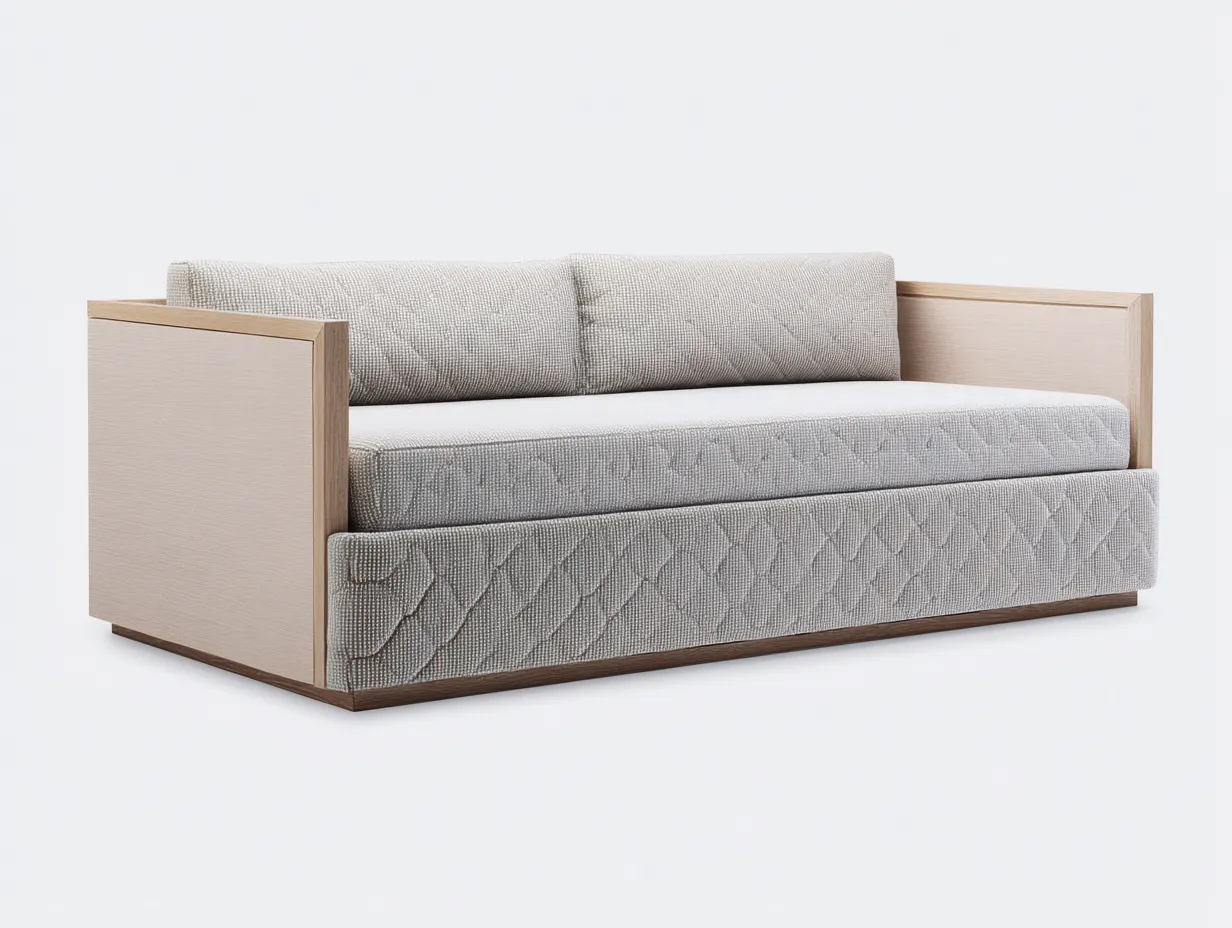 Divano letto - legno-tessuto - 212x94x79 cm - grigio chiaro-rovere - stile contemporaneo-Homiyard