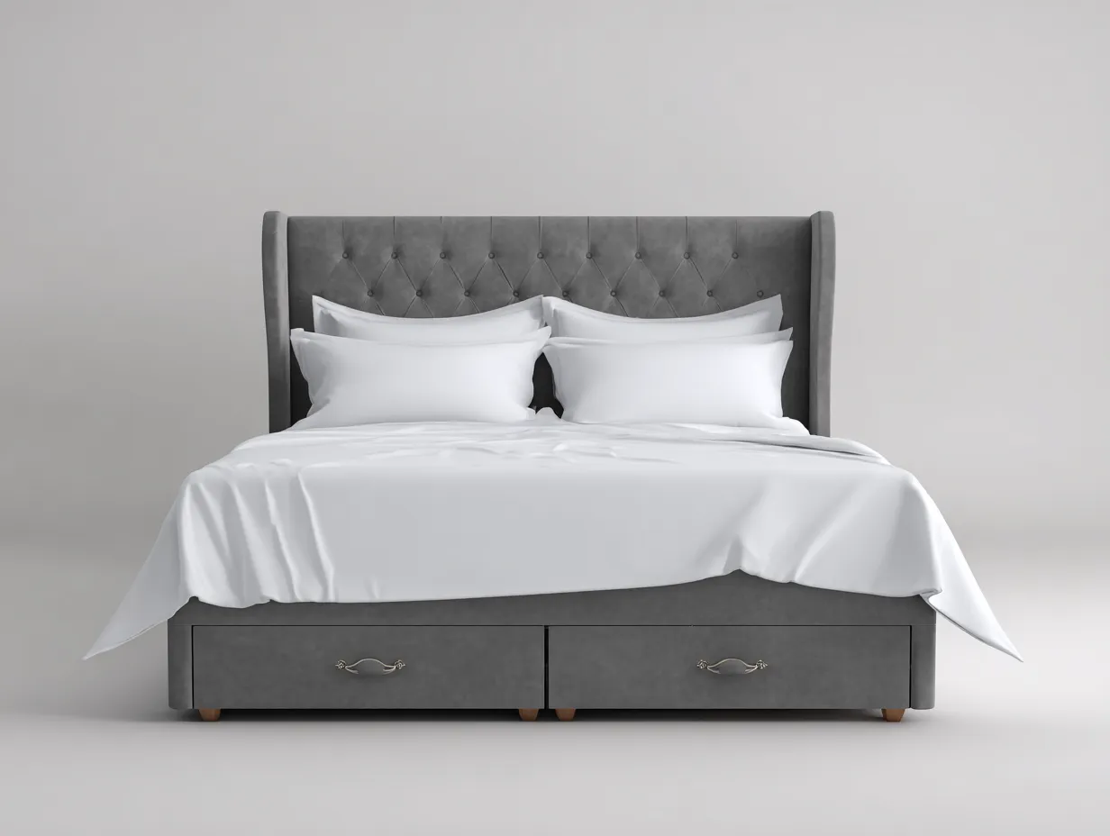 Letto matrimoniale-velluto-legno-212x170x115 cm-grigio-design contemporaneo-Homiyard