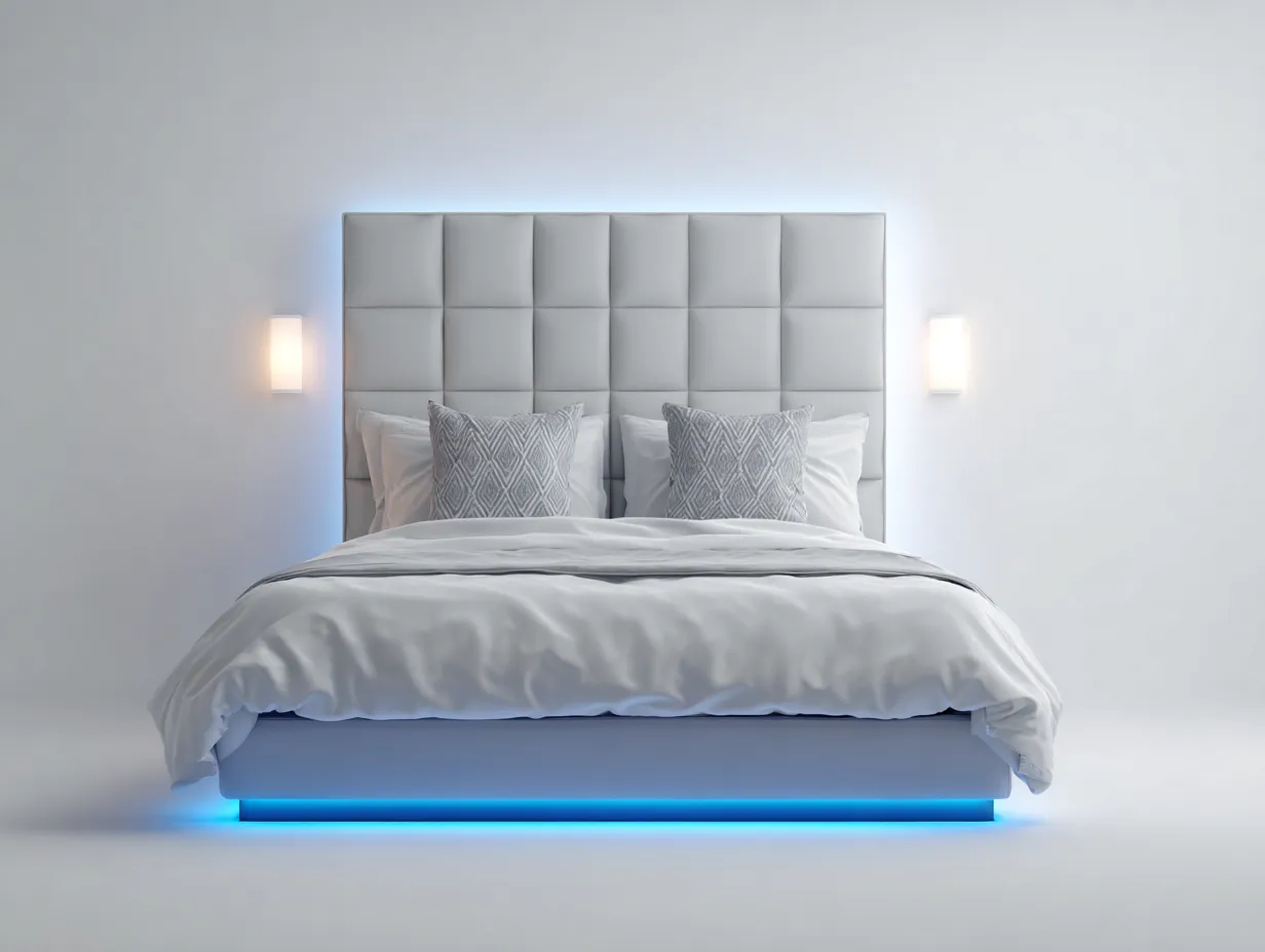 Letto matrimoniale-pelle-legno-215x168x108 cm-grigio-design moderno-Homiyard