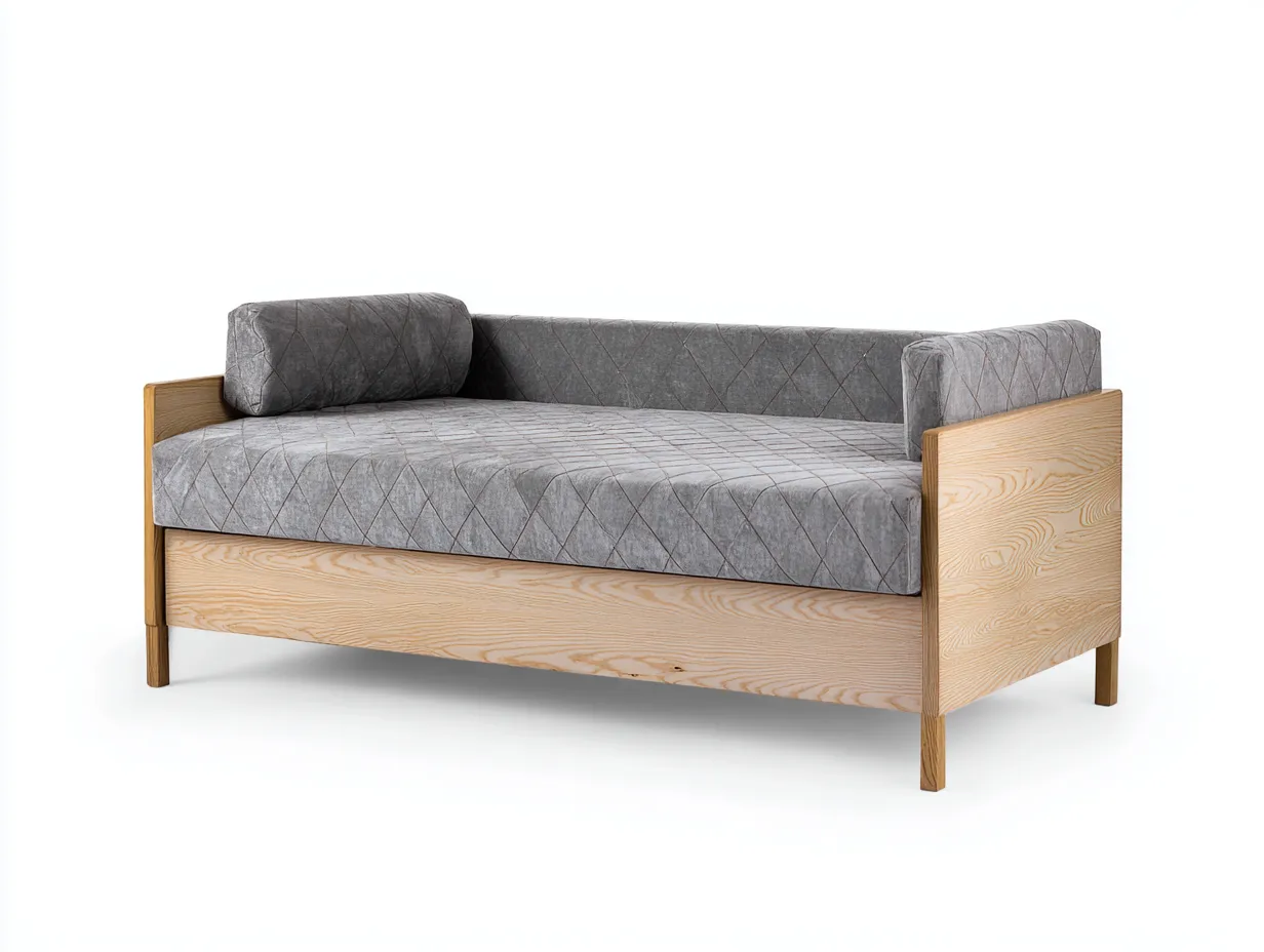 Divano letto - legno-tessuto - 210x95x82 cm - grigio-rovere - stile moderno-Homiyard