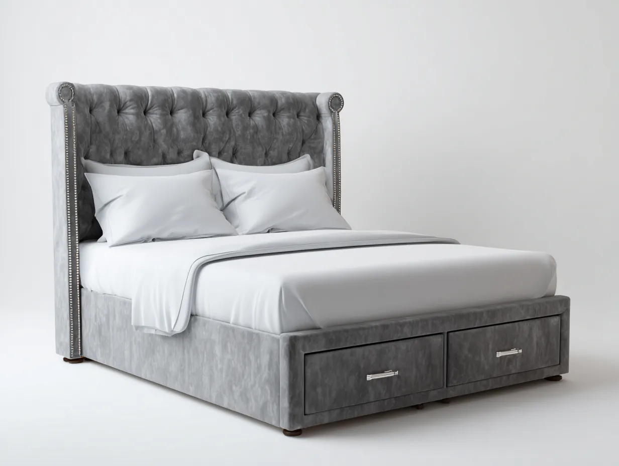 Letto matrimoniale-velluto-legno-214x172x118 cm-grigio-design elegante-Homiyard