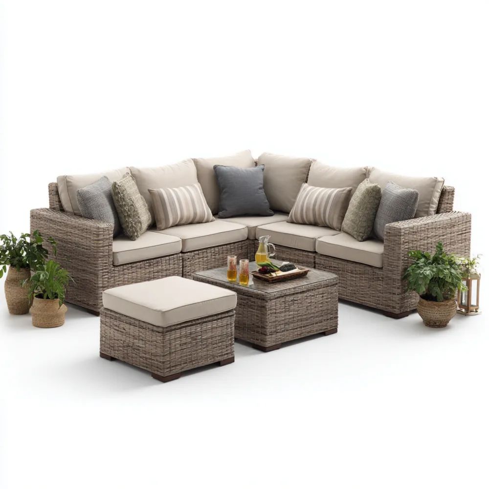 Ensemble de canapé d'angle en rotin 200x200x75 cm – Beige – Design moderne-Livanesta