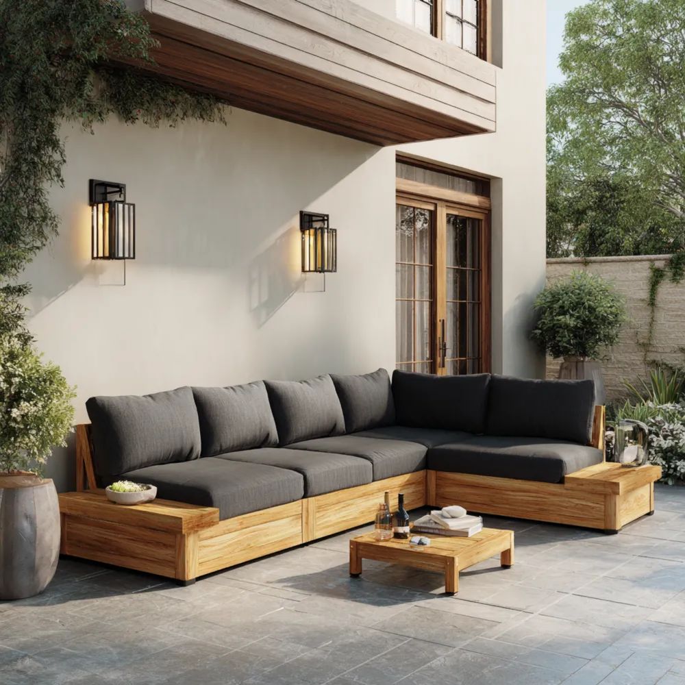 Ensemble de canapé d'angle de jardin en bois 250x250x75 cm - Gris Foncé - Design Moderne-Livanesta