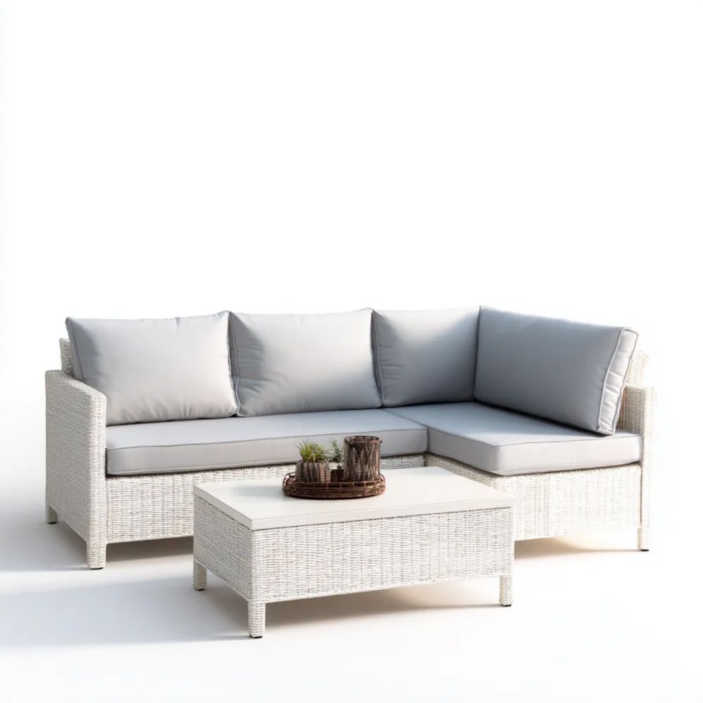 Ensemble de salon de jardin en résine tressée 200x180x70 cm avec Table 80x60x40 cm – Gris Clair – Design Contemporain-Livanesta