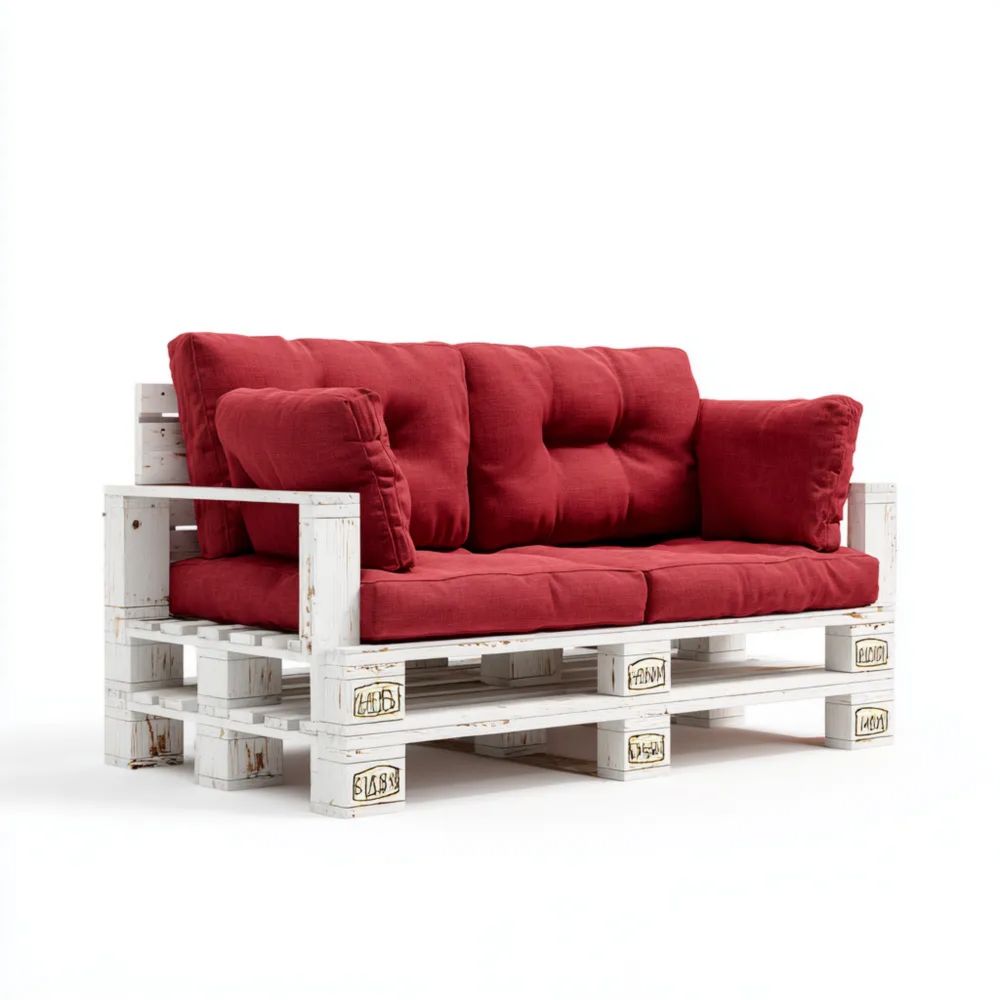 Canapé de jardin deux places en palettes Bois 120x80x65 cm - Rouge - Design rustique-Livanesta