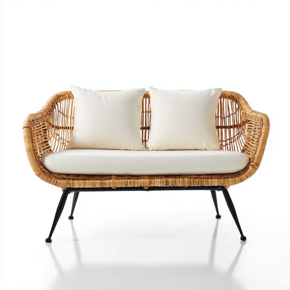 Canapé de jardin 2 places en rotin synthétique 120x75x80 cm - Beige - Design moderne-Livanesta