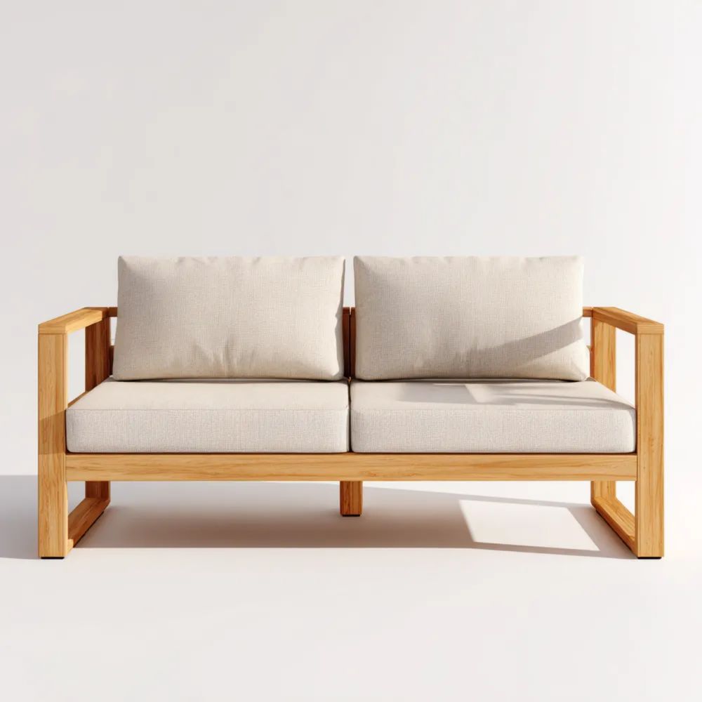 Canapé de jardin deux places en bois 120x80x75 cm – Beige – Design contemporain-Livanesta