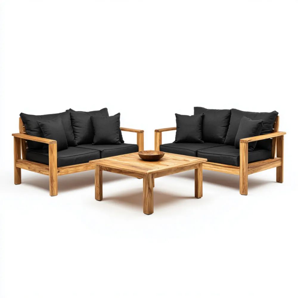 Ensemble de canapés de jardin en bois de teck - 120x75x70 cm - Noir - Design moderne-Livanesta