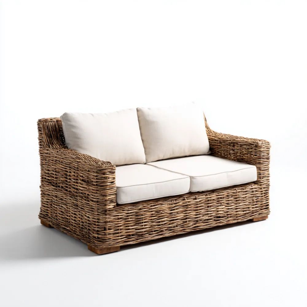 Canapé de jardin deux places en rotin - 130x80x75 cm - Beige-Livanesta