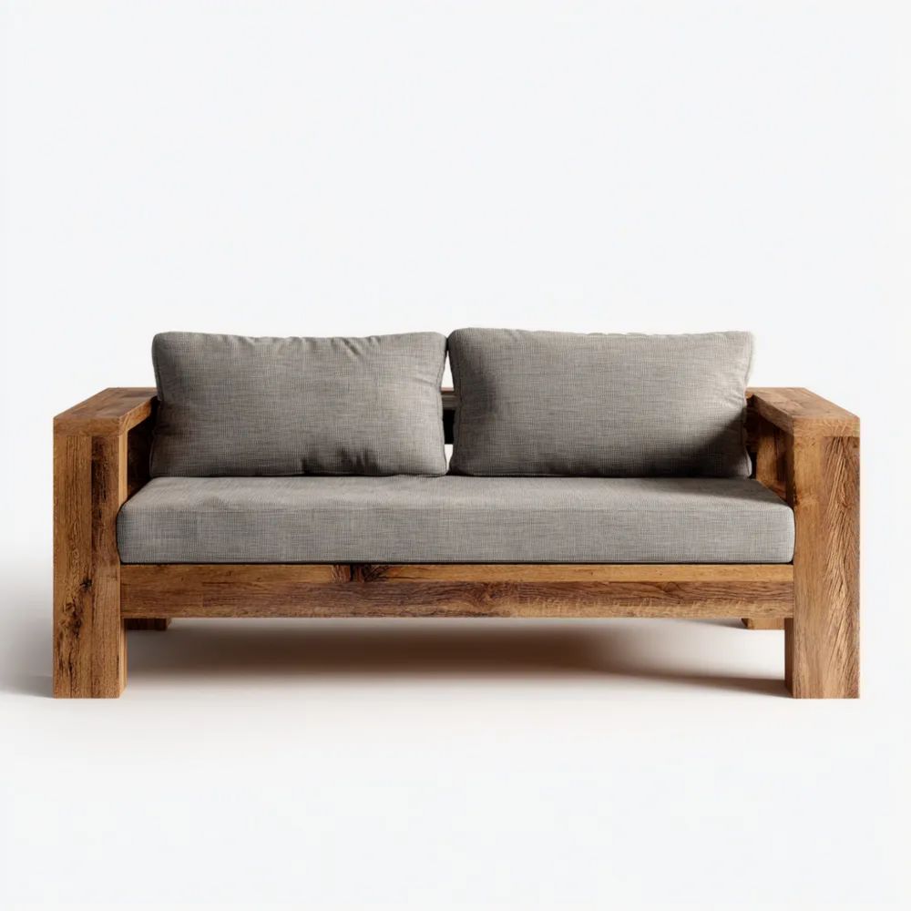 Canapé de jardin deux places en bois de chêne 150x85x80 cm – Gris – Design rustique-Livanesta