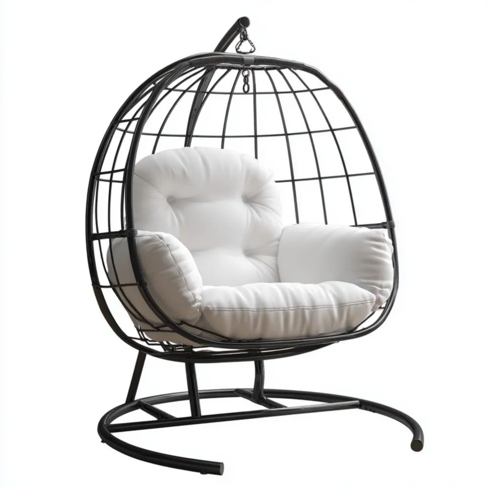 Chaise Suspendue en Métal 100x80x120 cm avec Coussin Réversible – Blanc-Livanesta