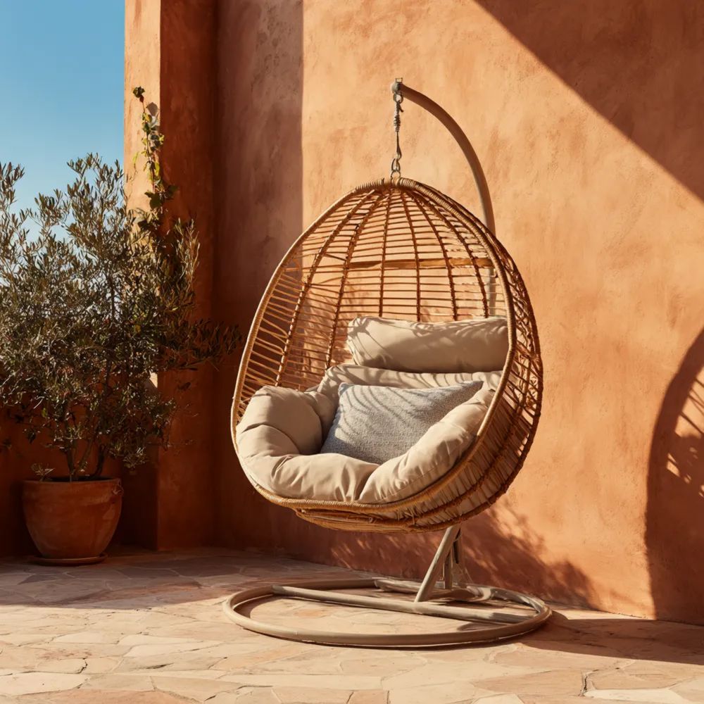 Chaise suspendue en rotin synthétique 100x65x195 cm - Beige-Livanesta