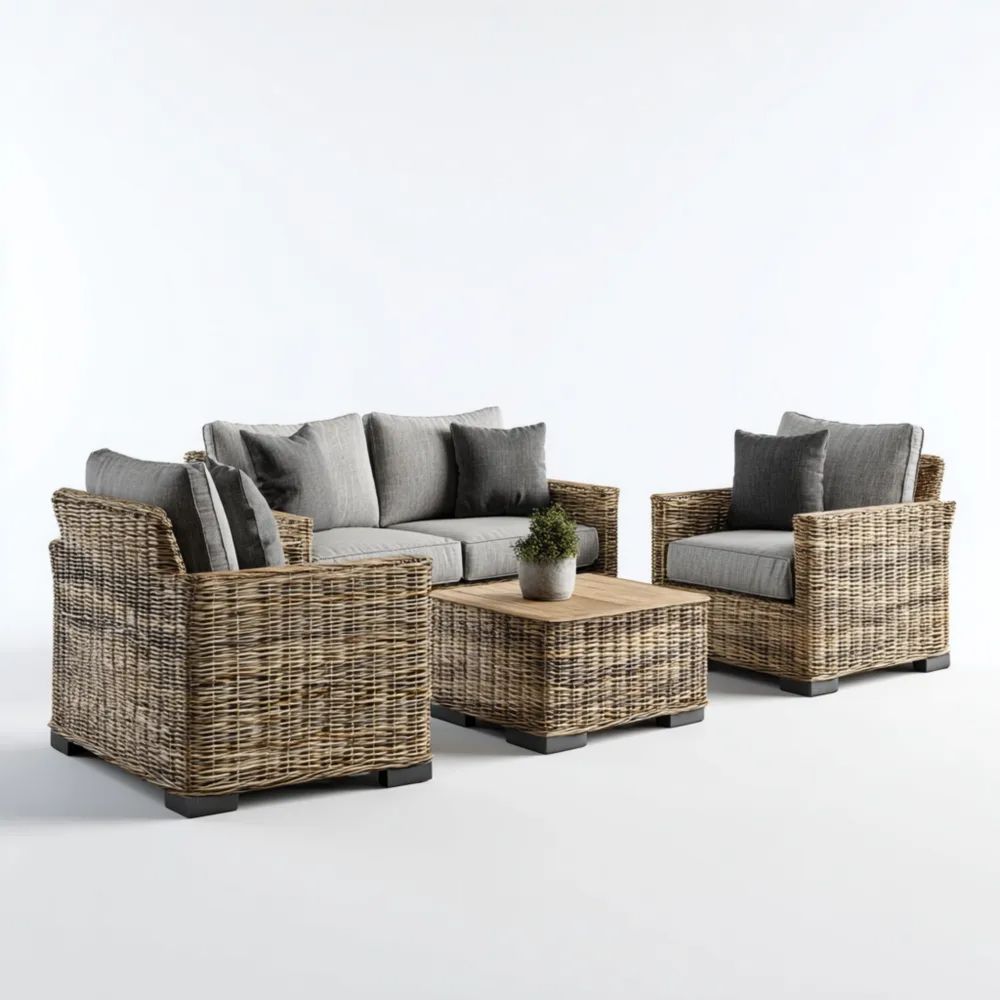 Ensemble de canapés de jardin en rotin 4 pièces 150x85x70 cm – Gris/Marron – Style contemporain-Livanesta