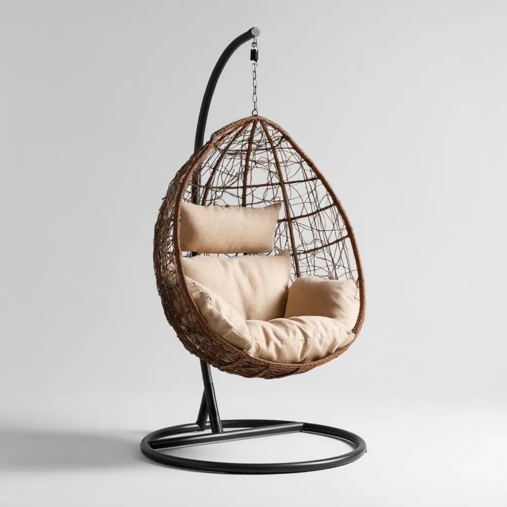 Chaise suspendue rotin synthétique 100x100x195 cm – Beige-Livanesta