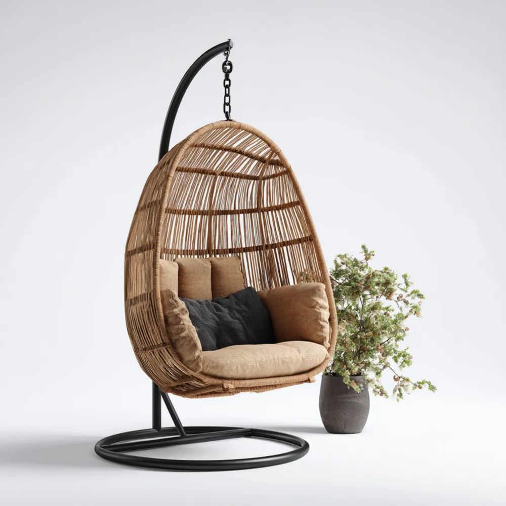 Chaise suspendue en rotin 80x120x65 cm – Naturel – Design moderne-Livanesta