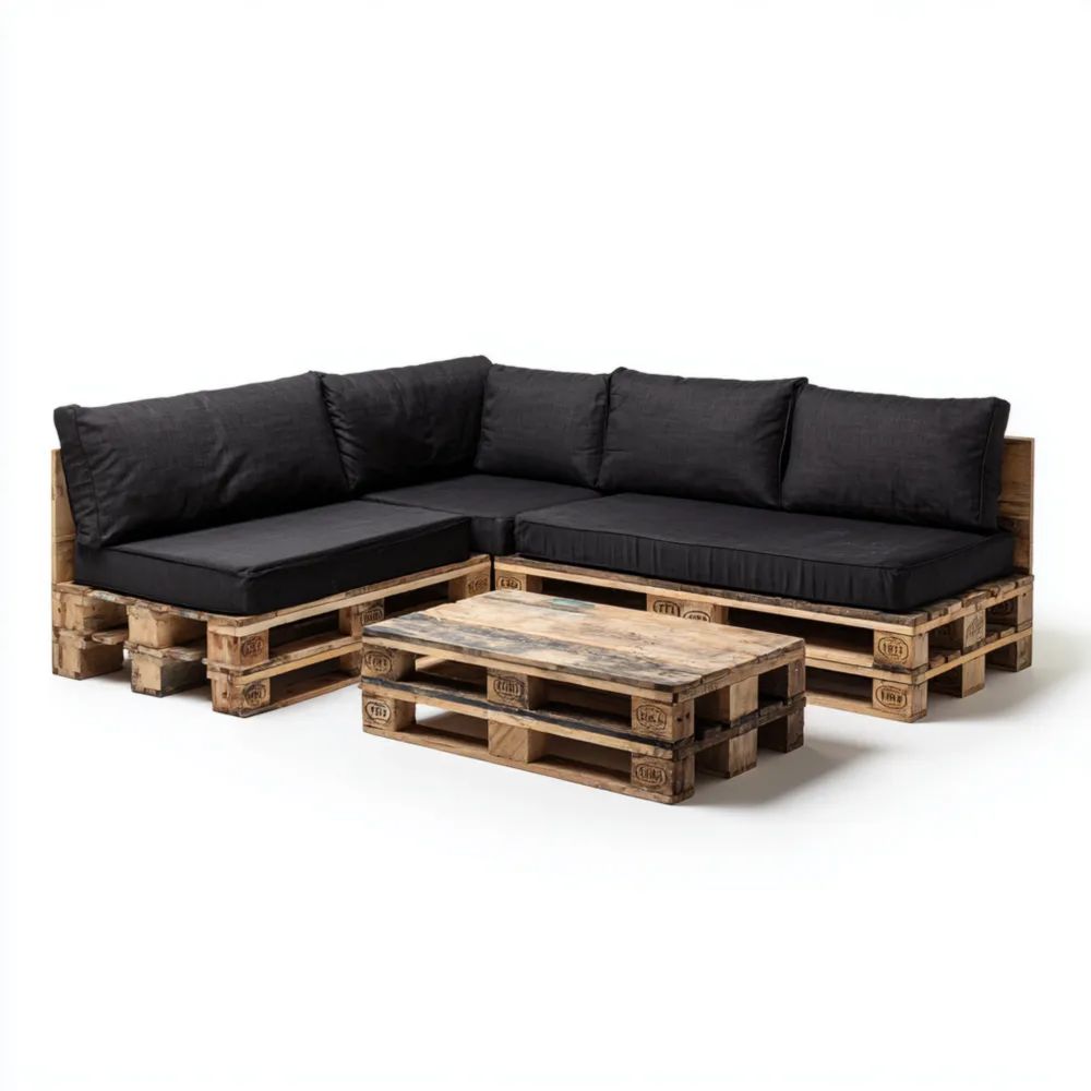 Canapé d'angle de jardin Palette en Bois 220x180x40 cm Noir – Style Industriel-Livanesta