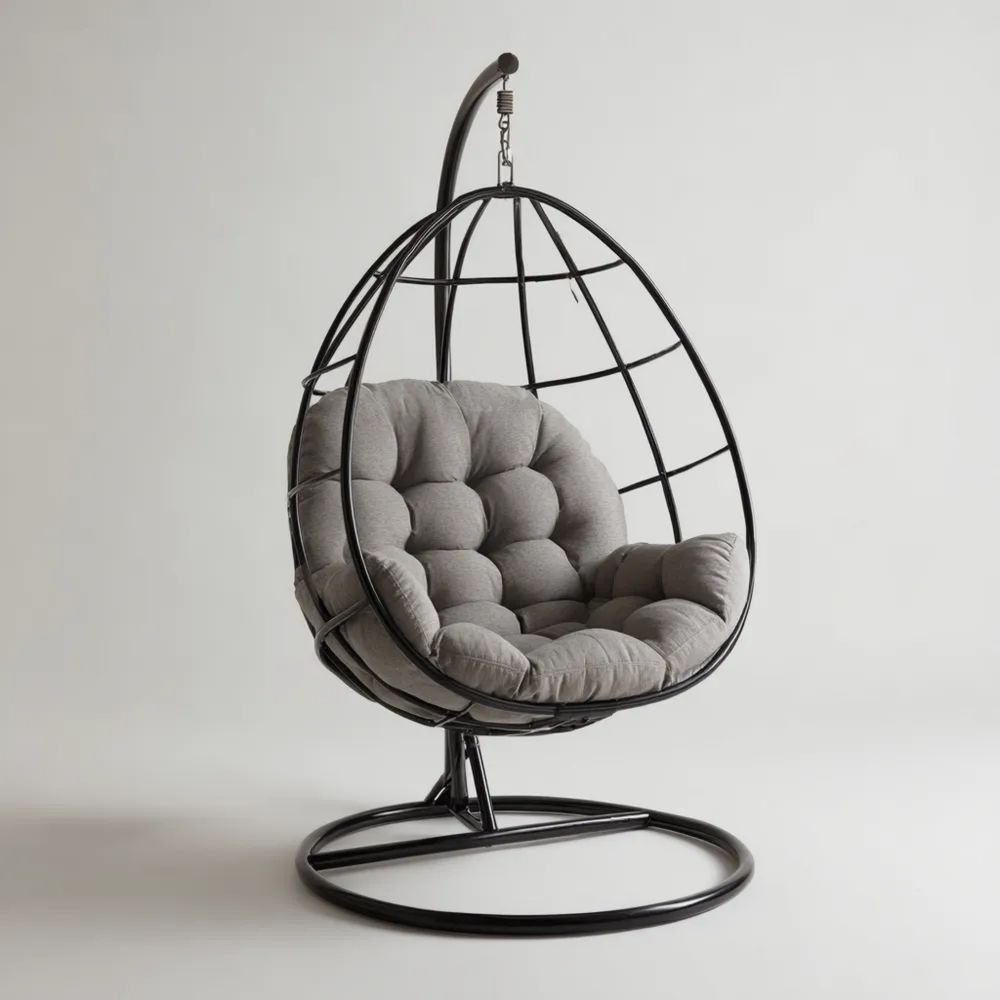 Chaise suspendue en métal 95x105x195 cm – Design moderne Gris-Livanesta