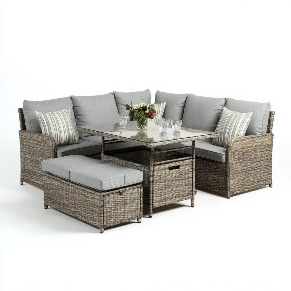 Ensemble de salon de jardin en résine tressée 200x200x73 cm avec coussins Gris design moderne-Livanesta