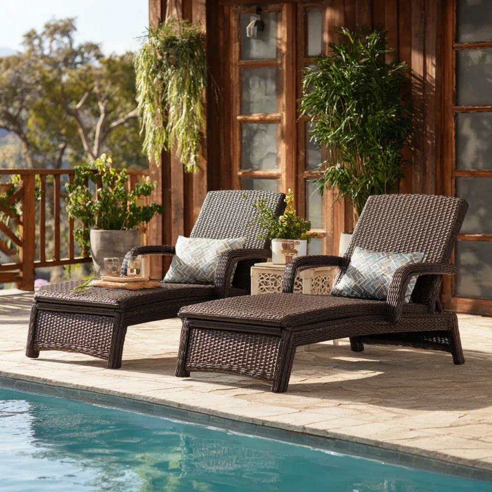 Transats de jardin en rotin synthétique 195x65x36 cm - Marron-Livanesta