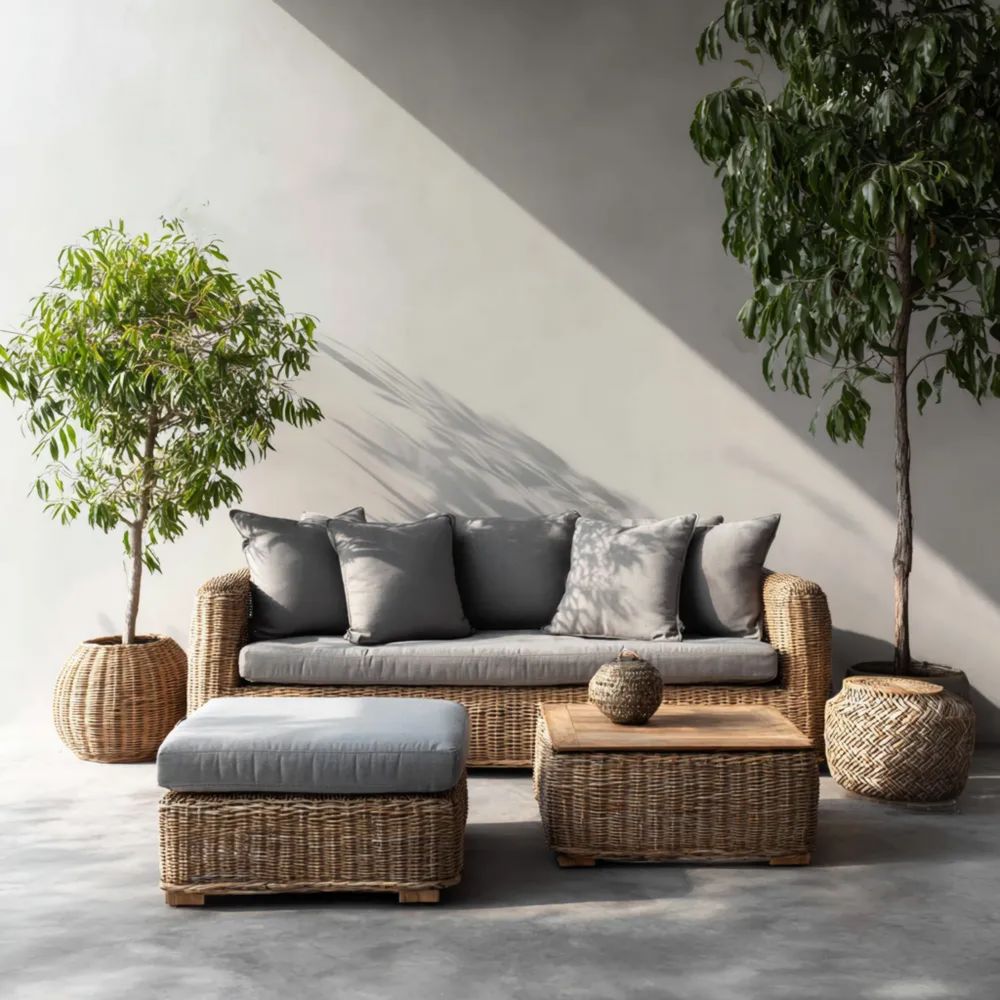 Ensemble de canapé d'extérieur rotin 200x80x75 cm Gris/Beige-Livanesta