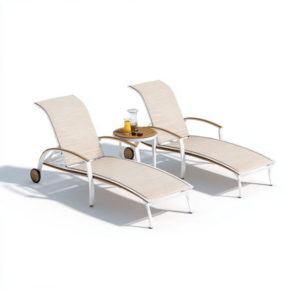 Chaises longues d'extérieur métal et tissu 196x65x35 cm - Beige - Design ergonomique-Livanesta