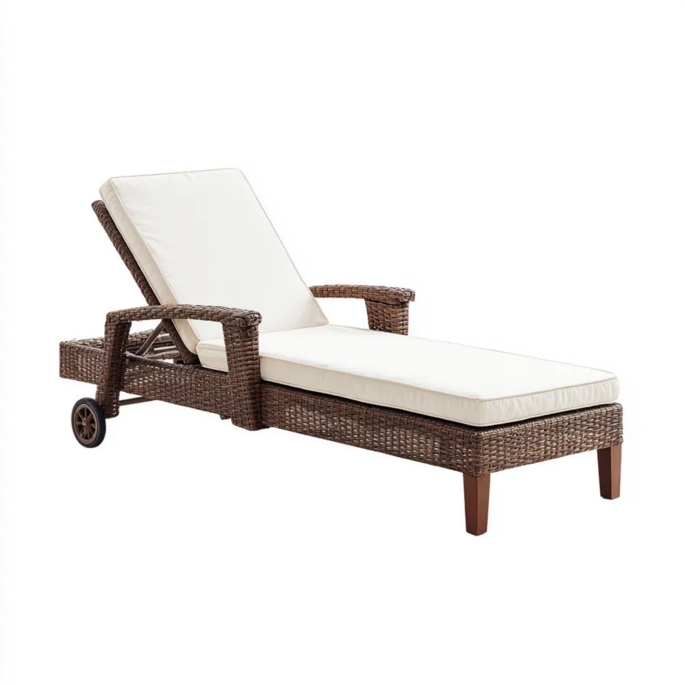Chaise longue de jardin en rotin synthétique 200x75x55 cm - Marron et Blanc réglable-Livanesta