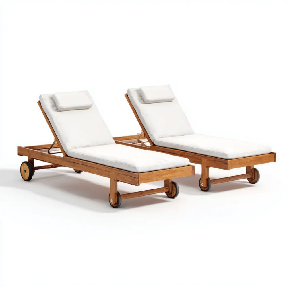 Chaises longues de jardin en bois 200x70x35 cm avec coussins amovibles - Blanc - Design moderne-Livanesta