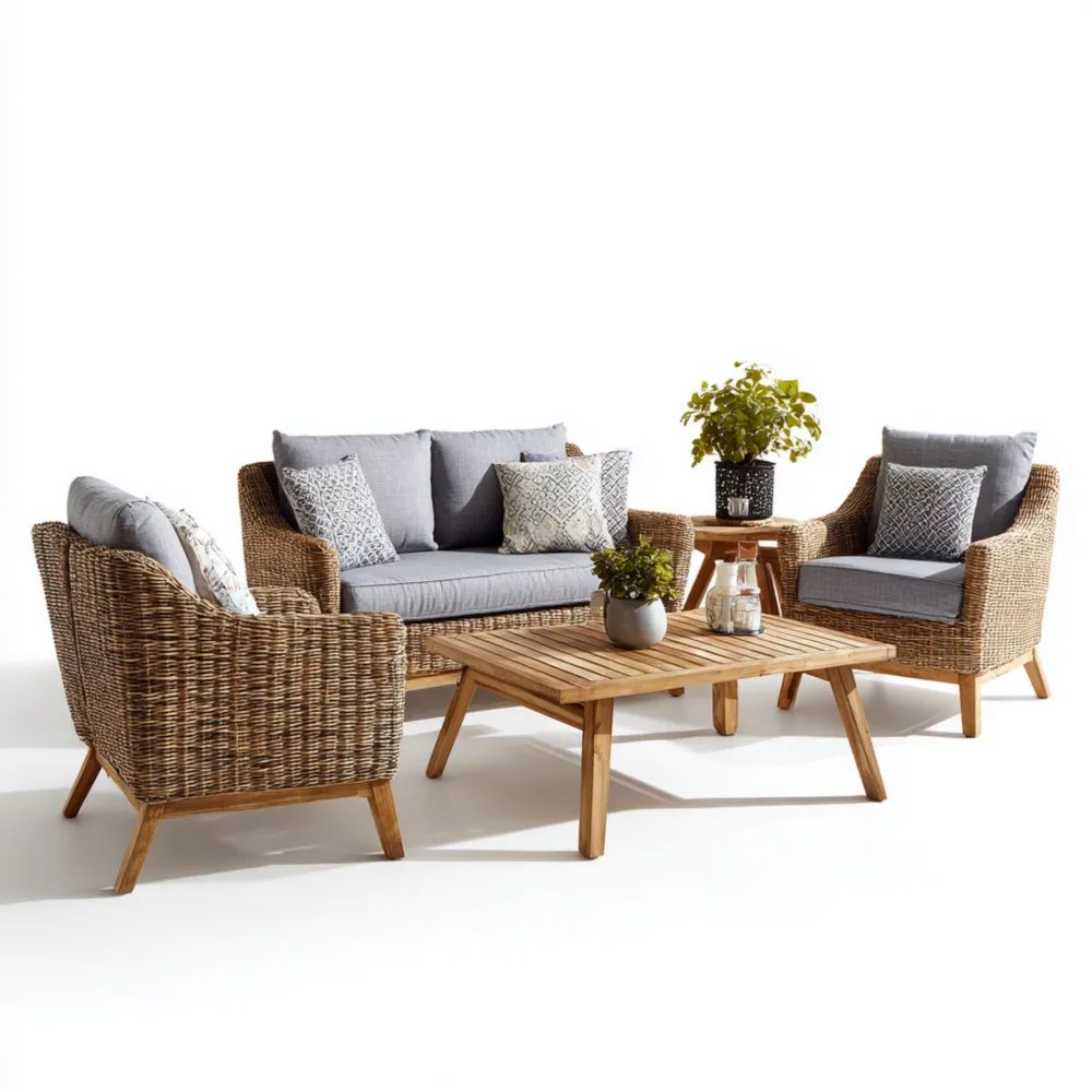 Ensemble de canapés de jardin rotin 4 pièces 130x70x80 cm - Gris/Marron-Livanesta