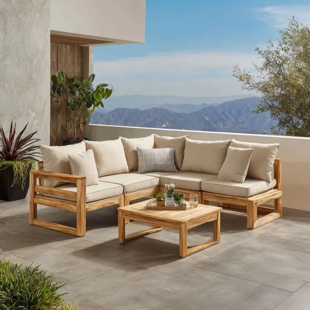 Ensemble de meubles de jardin en bois 200x75x66 cm – Beige – Design moderne-Livestiva