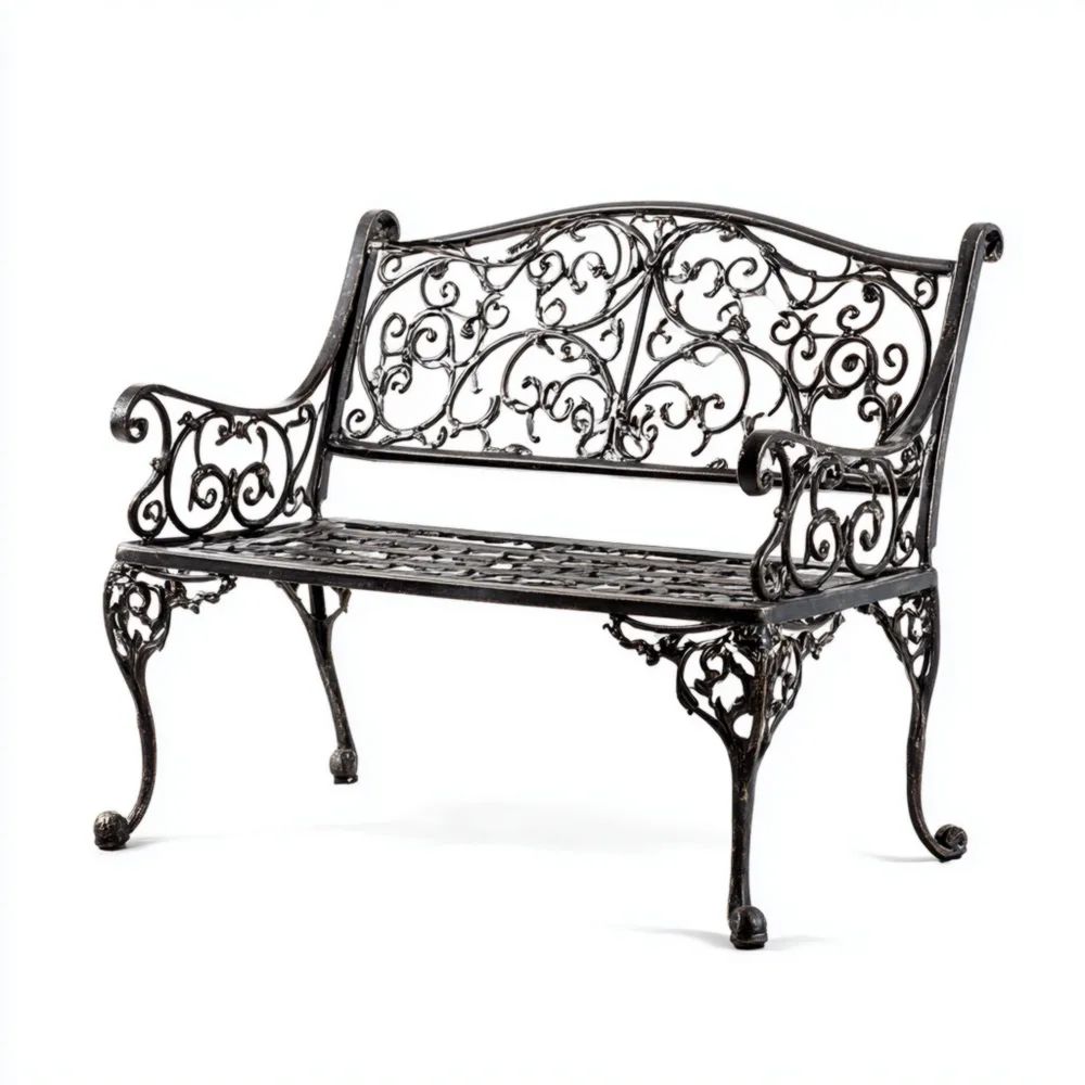 Banc de jardin en fer forgé – 120x58x85 cm – Design antique Noir-Livestiva