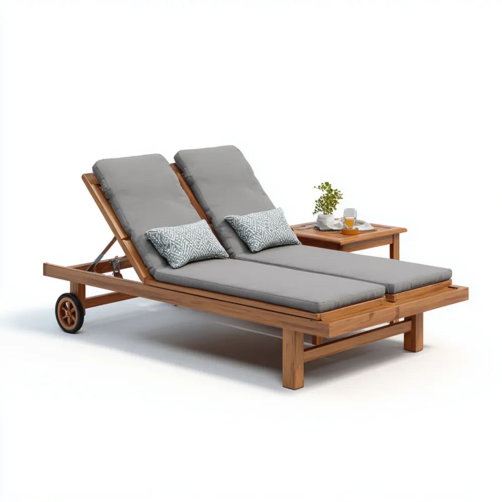 Bain de soleil doublé en bois d'acacia 200x150x35 cm - Gris - Design contemporain-Livestiva