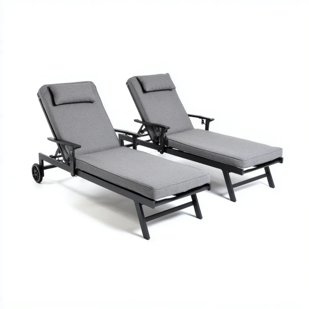 Chaises longues de jardin en aluminium 200x70x35 cm - Gris - Design moderne-Livestiva