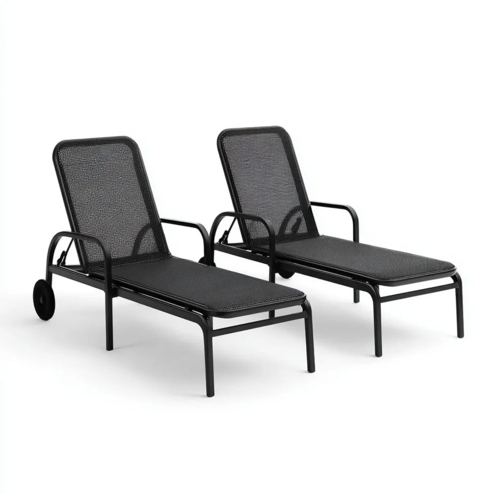 Chaises longues de jardin en métal mesh 195x65x32 cm – Noir – Design moderne-Livestiva