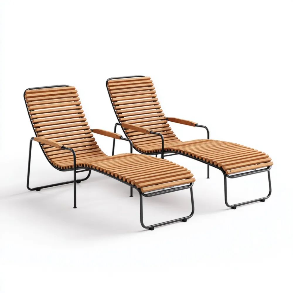 Chaises longues de jardin en Bois/Noir - Design moderne - 190x65x82 cm-Livestiva