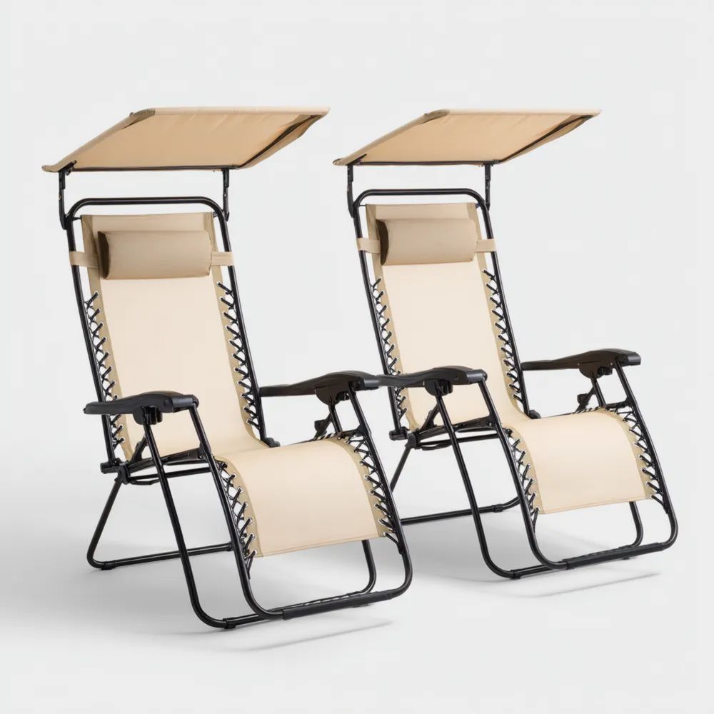 Chaise Longue Inclinable Beige 180x65x110 cm avec Auvent – Confort Extérieur-Livestiva