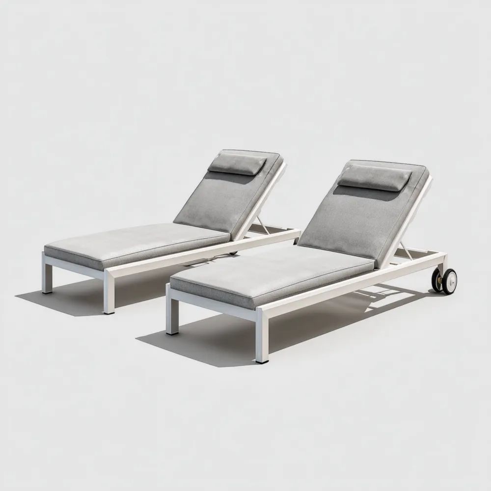 Chaises longues de jardin en aluminium avec coussins – 195x65x35 cm – Gris Clair – Design moderne-Livestiva