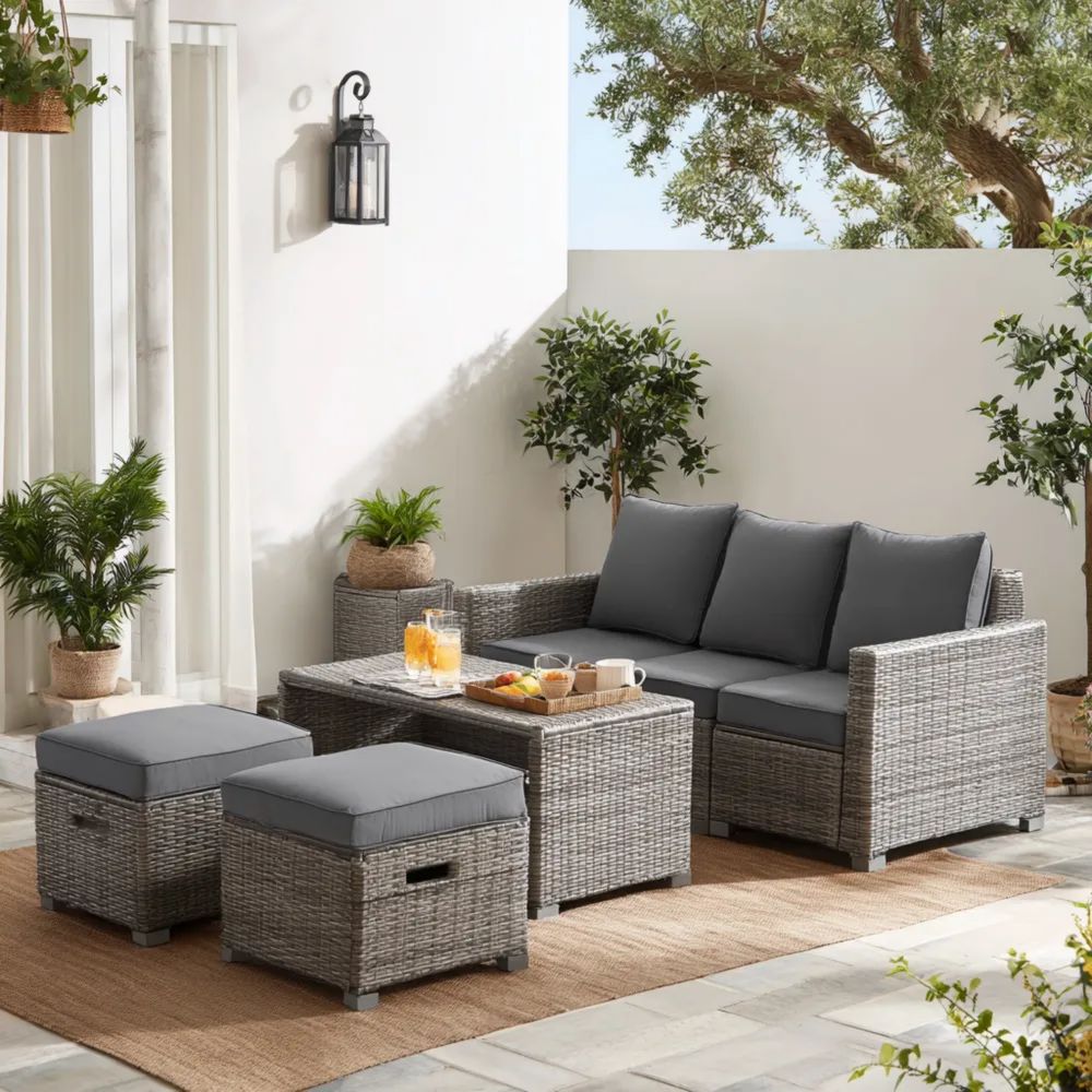 Ensemble de canapé de jardin rotin 4 pièces 120x65x80 cm – Gris-Livestiva