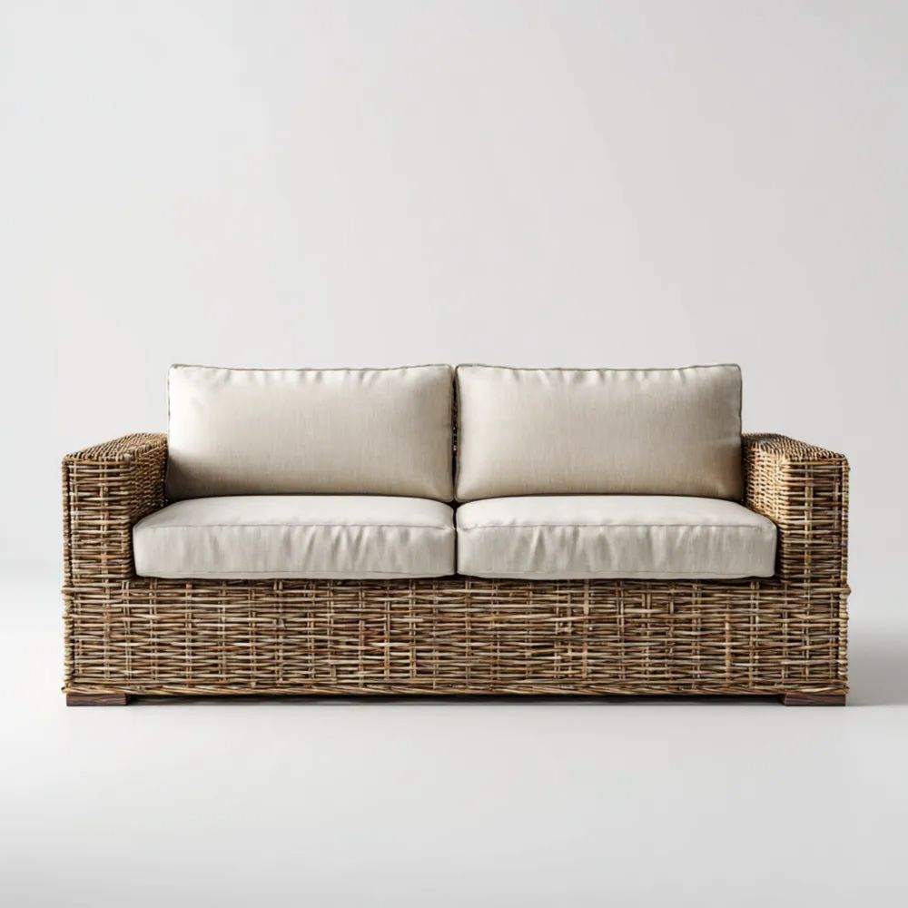 Canapé deux places de jardin rotin 150x75x80 cm coussins amovibles Beige design contemporain-Livestiva