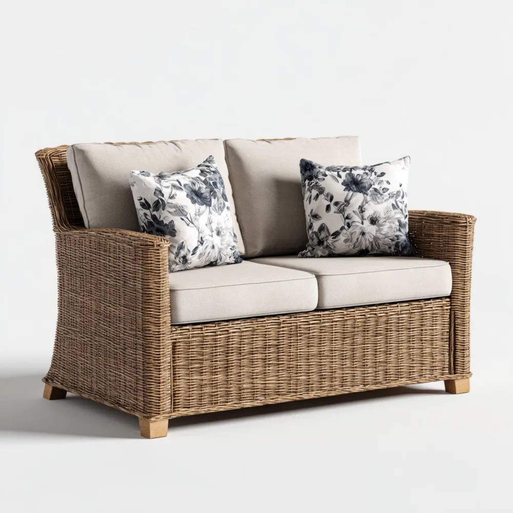 Canapé de jardin deux places rotin 125x75x85 cm – Beige-Livestiva