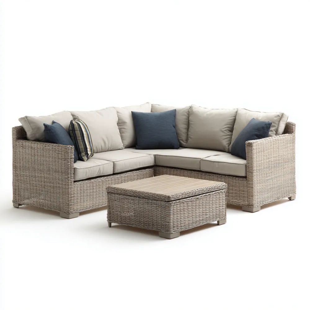 Ensemble de canapé de jardin en Résine Tressée 195x195x63 cm – Beige/Gris-Oakelino