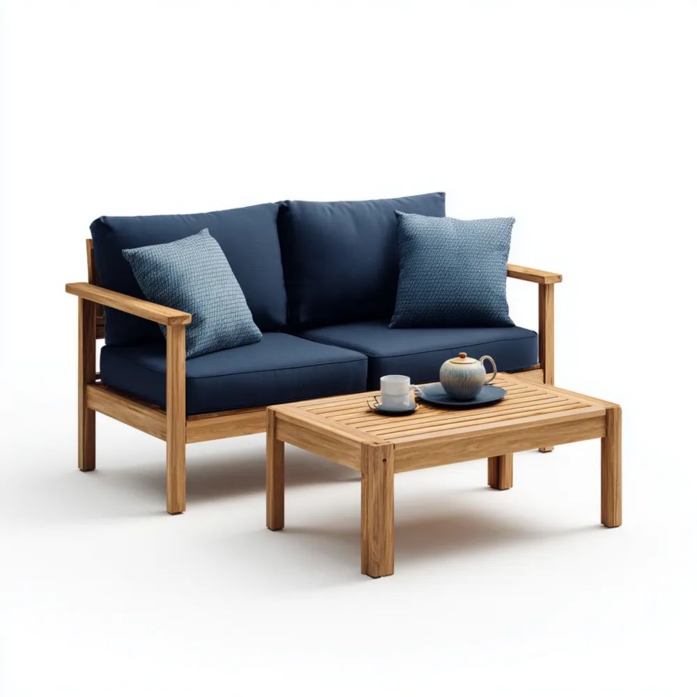 Ensemble de canapé de jardin en bois 120x65x75 cm – Bleu Marine – Design Contemporain-Oakelino