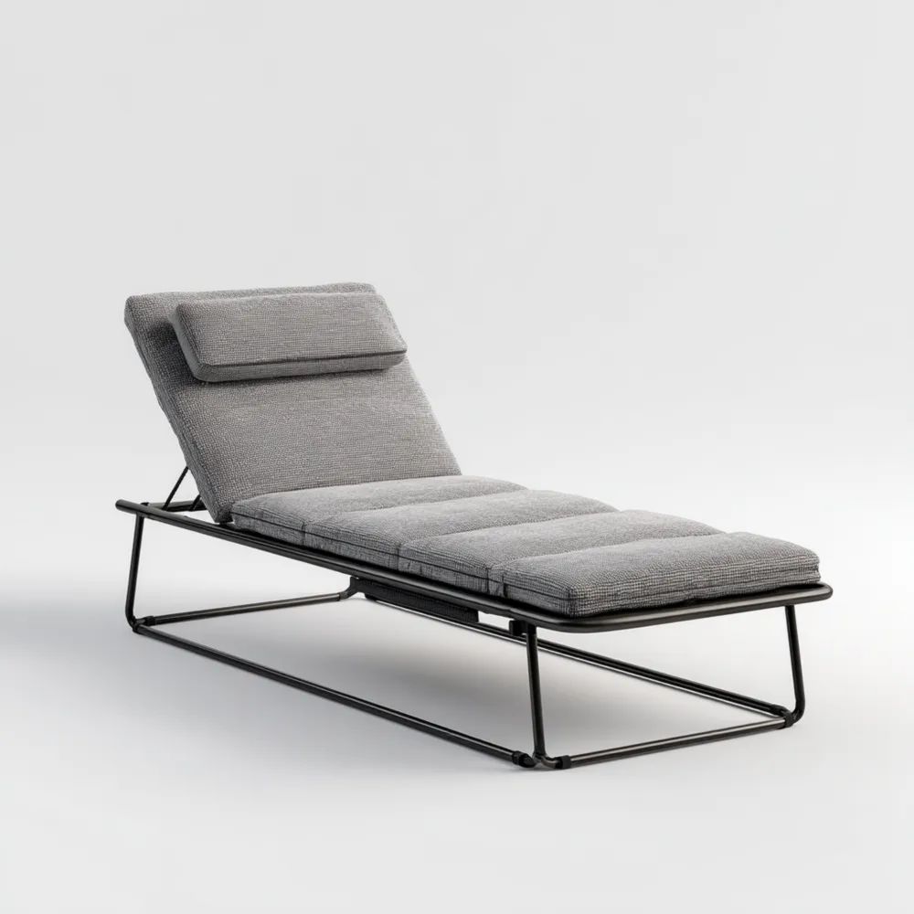 Chaise longue de jardin - Métal et tissu 180x65x40 cm - Gris - Design moderne-Oakelino