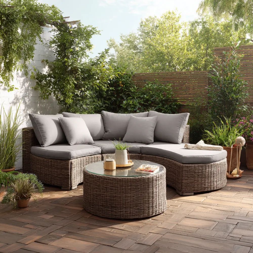 Ensemble de canapés de jardin en rotin 4 places 230x80x70 cm avec coussins Gris – Design moderne-Oakelino
