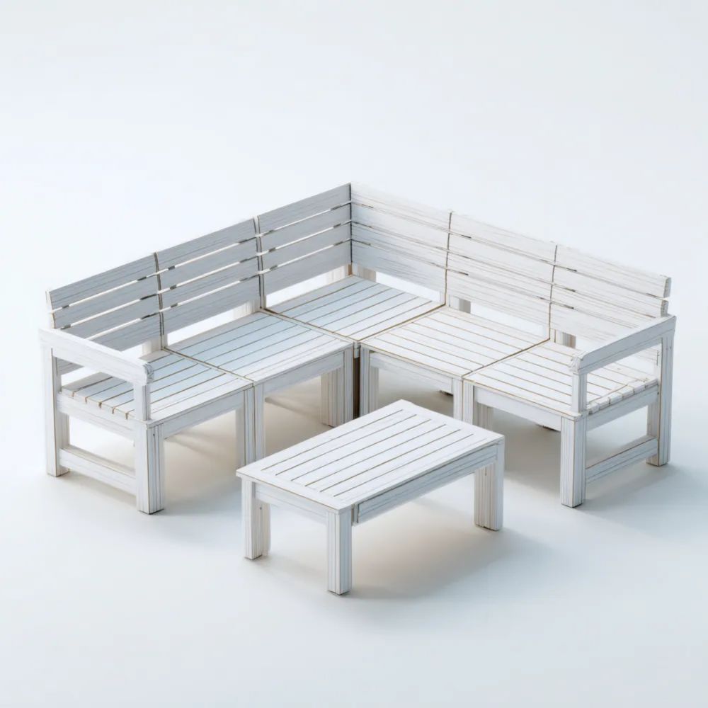Ensemble de canapés de jardin en bois 200x180x75 cm avec table basse 100x60x45 cm - Blanc - Design minimaliste-Oakelino